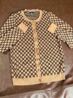 Tommy Hilfiger Tan and Black Monogram Cardigan Sweater